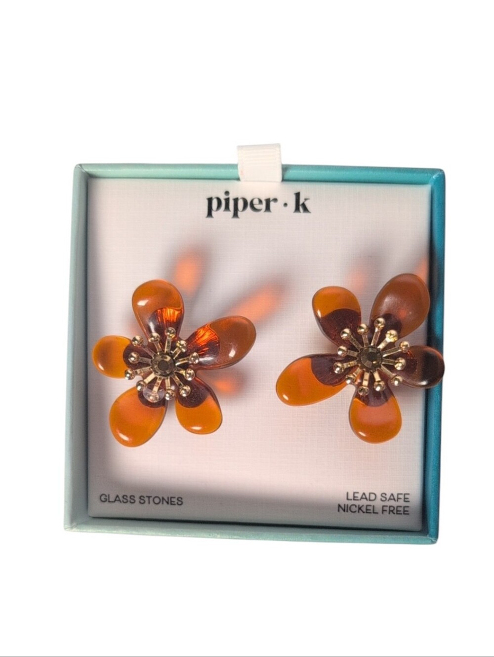 Piper K Brown/Amber Glass Flower Post Earrings